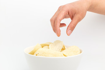 Potato chips sweets on white background