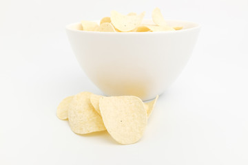 Potato chips sweets on white background