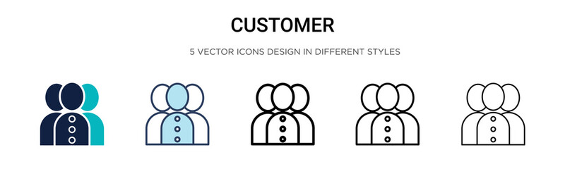 Customer icon in filled, thin line, outline and stroke style. Vector illustration of two colored and black customer vector icons designs can be used for mobile, ui, web