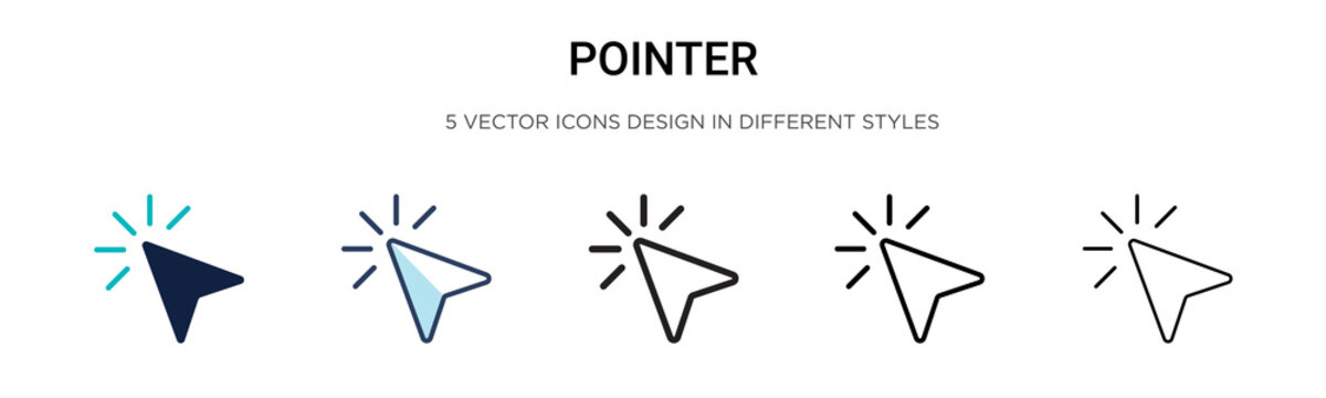 Pointer icon in filled, thin line, outline and stroke style. Vector illustration of two colored and black pointer vector icons designs can be used for mobile, ui, web