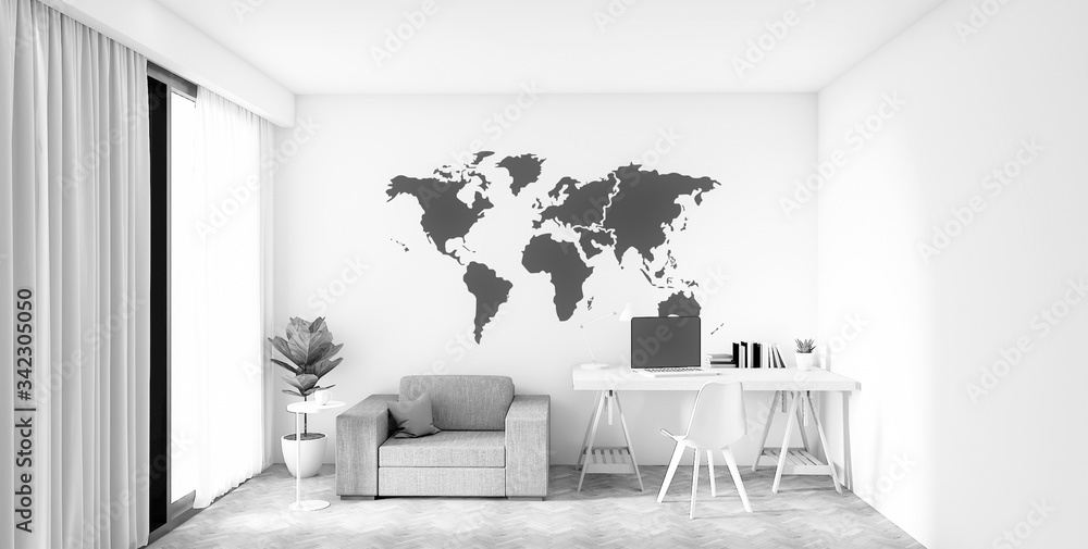 Wall mural 3d rendering interior of cozy living room. remote working and work from home is a new business trend