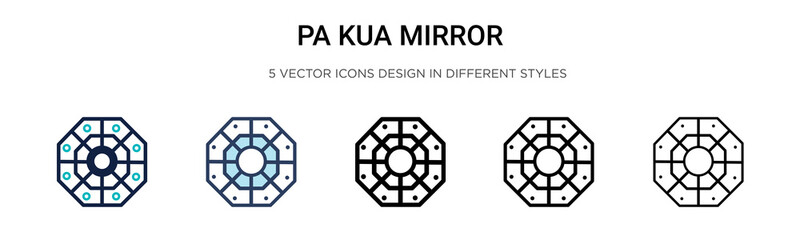 Pa kua mirror icon in filled, thin line, outline and stroke style. Vector illustration of two colored and black pa kua mirror vector icons designs can be used for mobile, ui, web - obrazy, fototapety, plakaty