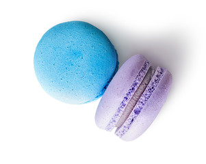 Two macaroon blue purple top view