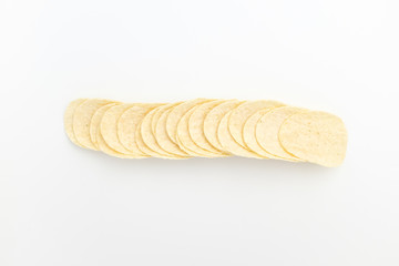 Potato chips sweets on white background