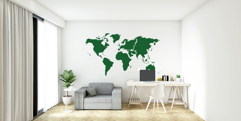 3d rendering interior of cozy living room. Remote working and work from home is a new business trend.