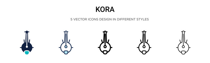 Kora icon in filled, thin line, outline and stroke style. Vector illustration of two colored and black kora vector icons designs can be used for mobile, ui, web - obrazy, fototapety, plakaty