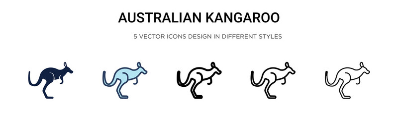 Australian kangaroo icon in filled, thin line, outline and stroke style. Vector illustration of two colored and black australian kangaroo vector icons designs can be used for mobile, ui, web