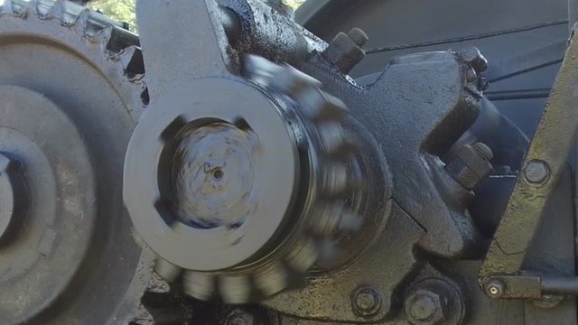 Dampfmaschine, Detail des Antriebs in Bewegung