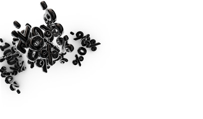 Mountain of discounts, glossy black numbers on a white background. 3d Ilustration