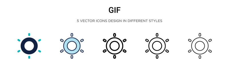 Gif icon in filled, thin line, outline and stroke style. Vector illustration of two colored and black gif vector icons designs can be used for mobile, ui, web