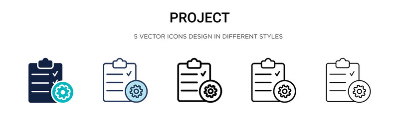 Project icon in filled, thin line, outline and stroke style. Vector illustration of two colored and black project vector icons designs can be used for mobile, ui, web