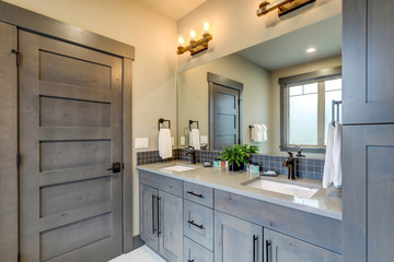 Natural new classic slick bathroom interior with new modern and rustic natural design.
