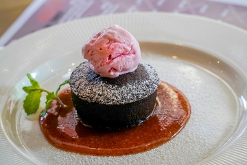 Hot brownie with ice cream