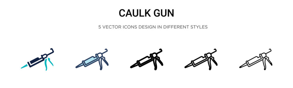 Caulk gun icon in filled, thin line, outline and stroke style. Vector illustration of two colored and black caulk gun vector icons designs can be used for mobile, ui, web