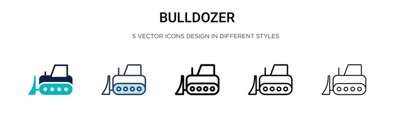 Bulldozer icon in filled, thin line, outline and stroke style. Vector illustration of two colored and black bulldozer vector icons designs can be used for mobile, ui, web © Digital Bazaar