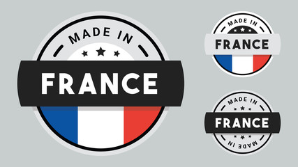 Made in France collection of ribbon, label, stickers, badge, icon and page curl with France flag symbol.