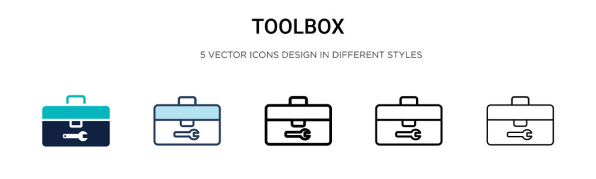 Toolbox icon in filled, thin line, outline and stroke style. Vector illustration of two colored and black toolbox vector icons designs can be used for mobile, ui, web