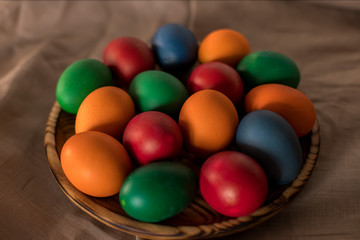 Fototapeta na wymiar Multi-colored eggs. Easter. crash