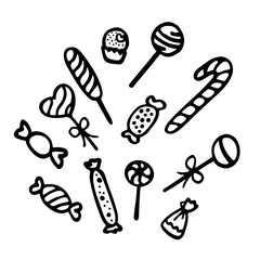 Doodle vector. Bakery,Cakes and dessert,pastries icons set. Hand drawn elements for logo,label,menu,cafe shop