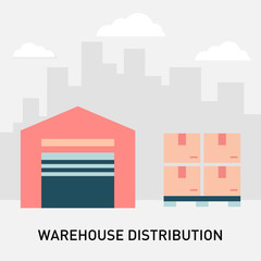 Warehouse with parcels. Vector illustration in modern flat style. Wholesale supply chain concept.