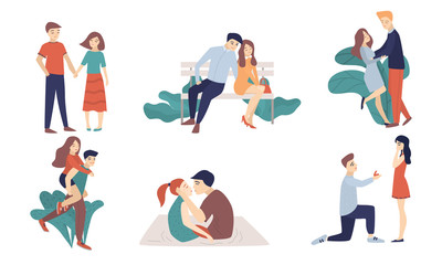Fototapeta na wymiar Dating couples in love feeling happy in everyday life vector illustration