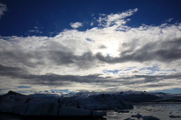 Jokulsarlon / Iceland - August 29, 2017: Ice formations and icebergs in Glacier Lagoon, Iceland,...
