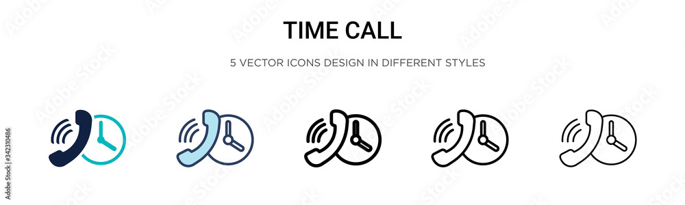 Poster time call icon in filled, thin line, outline and stroke style. vector illustration of two colored an