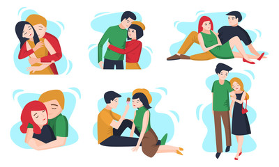 Dating young couples in love feeling happy vector illustration