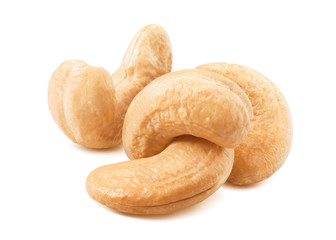 Roasted cashew nut group isolated on white background. Package design element with clipping path