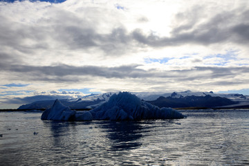 Jokulsarlon / Iceland - August 29, 2017: Ice formations and icebergs in Glacier Lagoon, Iceland,...