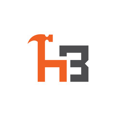 Letter HB with with hammer renovation, building services, repair, construction logo design template. Orange and Grey color icon.  Isolated on white background. Vector illustration in eps 10. 