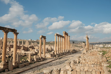 Fototapeta premium Main street and ruin columns in Jerash ,the best preserved ancient Roman city in Jordan