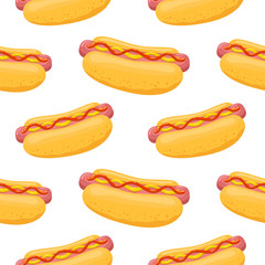 Seamless pattern of street takeaway junk food Hot Dog. Vector