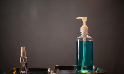 sanitizer and spray alcohol on the medical device tray
