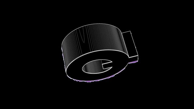 A 3D Capital Letter Q model wireframe, rotating slowly and glitching