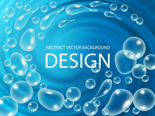 A whirlpool with flying drops of water. Vector abstract blue water background.