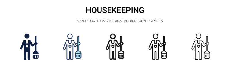 Housekeeping icon in filled, thin line, outline and stroke style. Vector illustration of two colored and black housekeeping vector icons designs can be used for mobile, ui, web