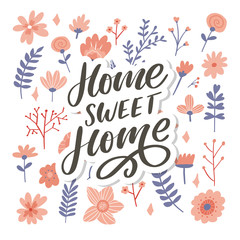 'home sweet home' hand lettering, quarantine pandemic letter text words calligraphy vector illustration slogan