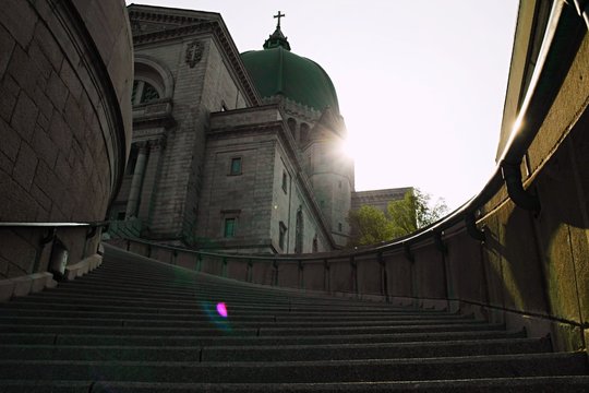 Low Angle View Of Saint Josephs Oratory Against Clear Sky On Sunny Day