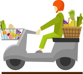 Courier delivering food on scooter vector image