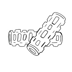 Massage rollers with a ribbed surface for impact on the muscles. Vector illustration isolated on a white background. Black outline on white. For a fitness blog.