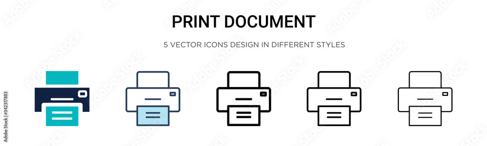 Aufkleber print document icon in filled, thin line, outline and stroke style. vector illustration of two color