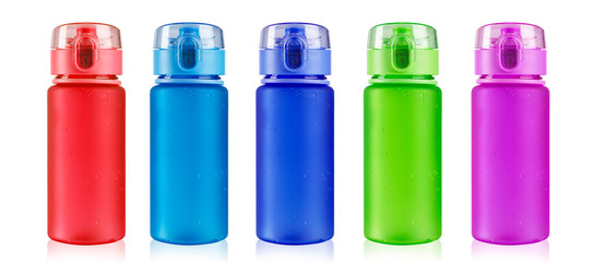 multicolored bottles for water