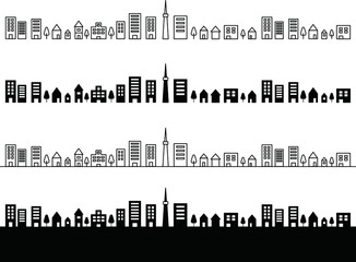 街並みのイラスト シンプル 空 線 背景 おしゃれ アイコン 町 ビル 風景 都会 Background Wall Mural Backgrou Yugoro