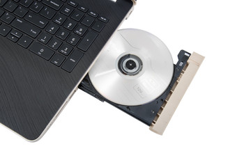 laptop on white background, cd