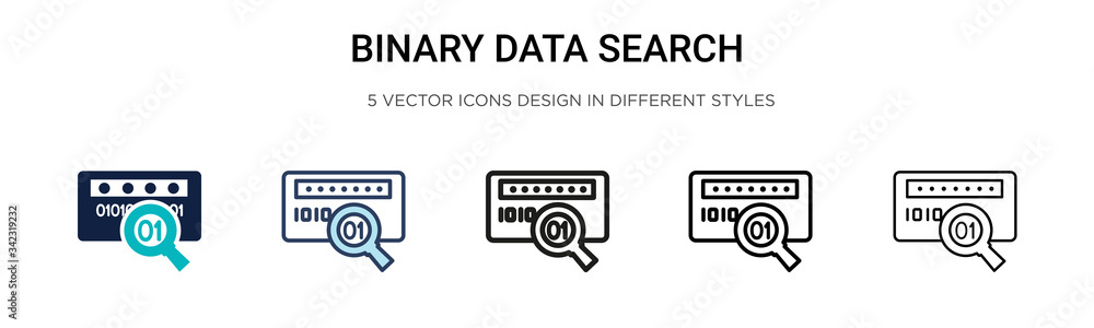 Poster binary data search icon in filled, thin line, outline and stroke style. vector illustration of two c