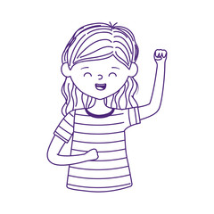 young woman waving hand character cartoon isolated icon white background line style