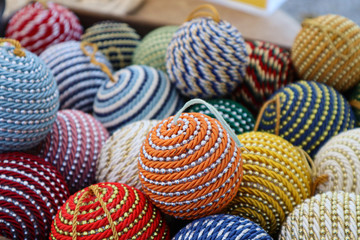 Christmas balls colored in fabric and handmade
