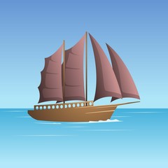 Illustration of Sailboat in the Sea
