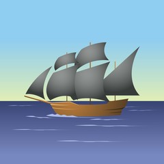 Illustration of Sailboat in the Sea